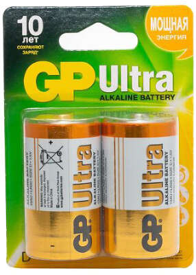 Комплект элементов питания GP Ultra Alkaline (GP 13AU-CR2 )13AU LR20, D (2 шт. в блистере)