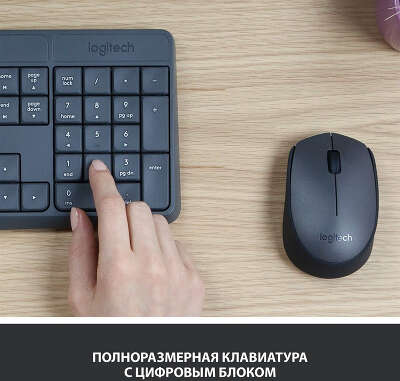 Клавиатура + мышь Logitech MK235 клав:серый мышь:серый/черный USB беспроводная Multimedia (920-007931)