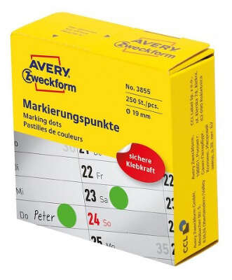 Этикетки Avery Zweckform 3855 250шт на листе диаметр 19мм/70г/м2/зеленый самоклей. универсальная