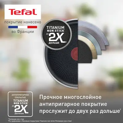 Сковорода Tefal Force 4218926 круглая 26см покрытие: Titanium ручка несъемная (с крышкой) черный (9100048322)