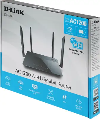 Роутер беспроводной D-Link DIR-841/RU/A1 AC1200 10/100/1000BASE-TX черный