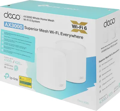 Mesh система TP-LINK DECO X50, 802.11a/b/g/n/ac/ax, 2.4/5ГГц, до 2402 Мбит/с, 2шт