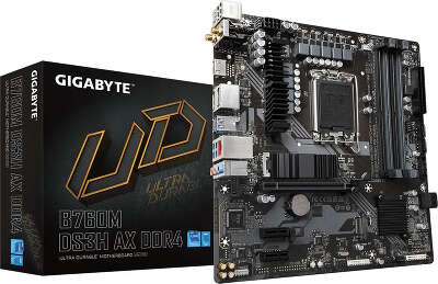 Материнская плата Gigabyte B760M DS3H AX DDR4 Soc-1700 Intel B760 4xDDR4 mATX AC`97 8ch(7.1) 2.5Gg RAID+HDMI+DP