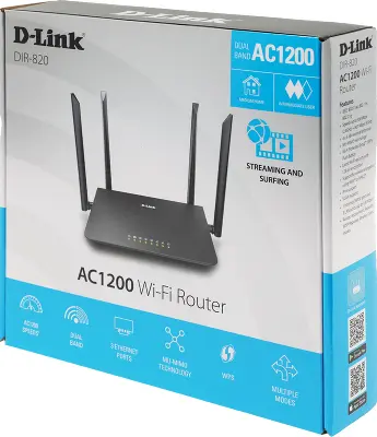 Wi-Fi роутер D-link DIR-820, 802.11a/b/g/n/ac, 2.4 / 5 ГГц