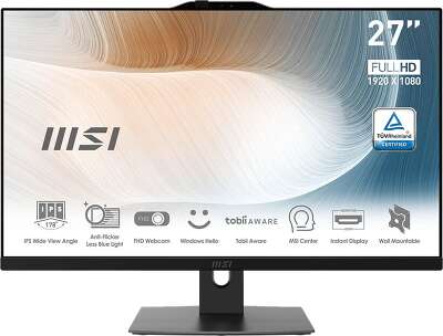 Моноблок MSI Modern AM272P 12M-291RU 27" FHD i5-1240P 1.7 ГГц/16/512 SSD/WF/BT/Cam/Kb+Mouse/W11Pro,черный