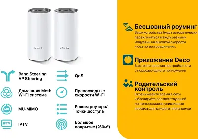 Mesh система TP-LINK Deco E4, 802.11a/b/g/n/ac, 2.4/5ГГц, до 1167 Мбит/с, 2шт