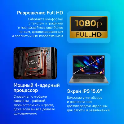 Ноутбук Acer Extensa 15 EX215-23-R6F9 Ryzen 3 7320U 8Gb SSD512Gb AMD Radeon 610M 15.6" IPS FHD (1920x1080) noOS grey WiFi BT Cam (NX.EH3CD.004)