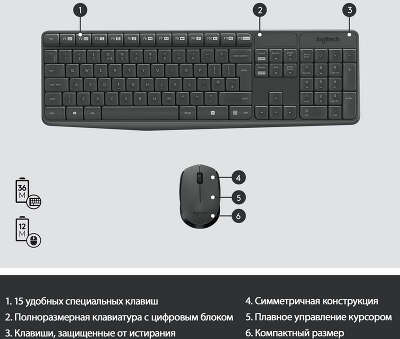 Клавиатура + мышь Logitech MK235 клав:серый мышь:серый/черный USB беспроводная Multimedia (920-007931)