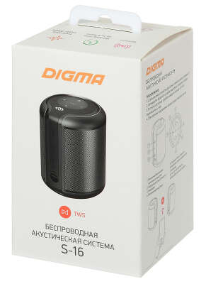 Колонка порт. Digma S-16 черный 6W 1.0 BT/USB 1800mAh