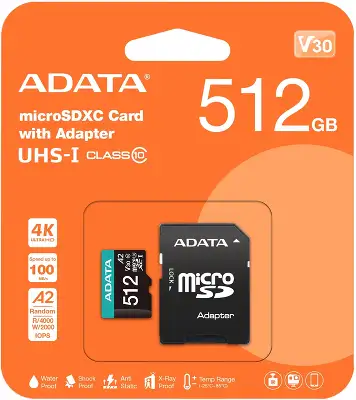 Флеш карта microSDXC 512GB A-Data AUSDX512GUI3V30SA2-RA1 Premier Pro + adapter