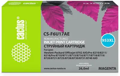 Картридж струйный Cactus CS-F6U17AE 953XL пурпурный (26мл) для HP OJ Pro 7740/8210/8218/8710/8715