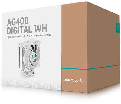 Кулер для процессора DeepCool AG400 DIGITAL WH, 120 мм, 2100rpm, 31.6 дБА, 220 Вт, 4-pin PWM, Al+Cu