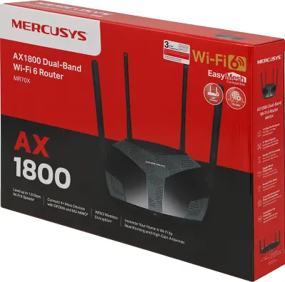 Wi-Fi роутер Mercusys MR70X, 802.11a/b/g/n/ac/ax, 2.4 / 5 ГГц