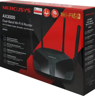 Wi-Fi роутер Mercusys MR80X, 802.11a/b/g/n/ac/ad/ax, 2.4 / 5 ГГц