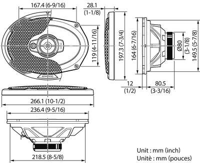 Колонки автомобильные Kenwood KFC-PS6976 550Вт 88дБ 4Ом 16x23см (6x9дюйм) (ком.:2кол.) коаксиальные трехполосные