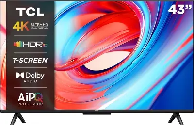 Телевизор 43" TCL 43V6B, 4K UHD, DVB-T /T2 /C, HDMIx3, USBx2, WiFi, Smart TV, черный