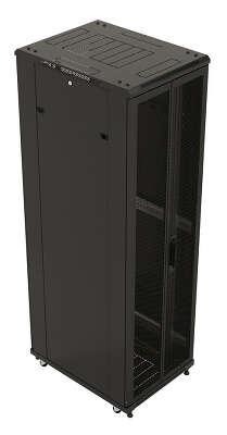 Шкаф серверный Hyperline (TTB-4781-DD-RAL9004) напольный 47U 800x1000мм пер.дв.перфор. задн.дв.перфор. 2 бок.пан. направл.под закл.гайки 800кг черный 910мм 142.42кг 2277мм IP20 сталь