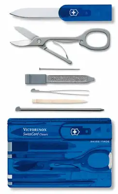 Швейцарская карта Victorinox SwissCard Classic (0.7122.T2) синий полупрозрачный коробка подарочная