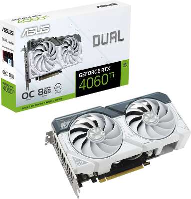 Видеокарта ASUS NVIDIA nVidia GeForce RTX 4060Ti DUAL-RTX4060TI-O8G-WHITE 8Gb DDR6X PCI-E HDMI, 3DP