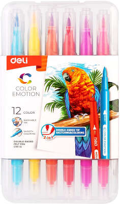 Фломастеры Deli EC151-12 Color Emotion 12цв. пластиковая коробка (12шт.)