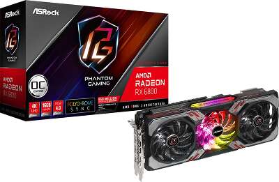 Видеокарта ASRock AMD Radeon RX 6800 Phantom Gaming D OC 16Gb DDR6 PCI-E HDMI, 3DP