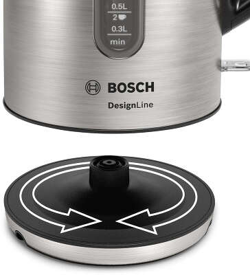 Чайник электрический Bosch TWK4P 1.7л. 2400Вт нержавеющая сталь/черный корпус: металл/пластик (TWK4P440)