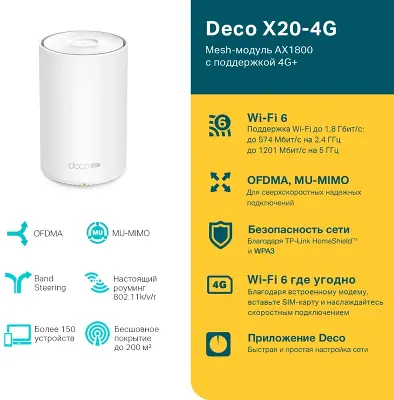 Дополнительный модуль Mesh TP-LINK Deco X20-4G, 802.11a/b/g/n/ac/ax