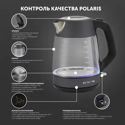 Чайник электрический Polaris PWK 1760CGL 1.7л. 2150Вт графит корпус: стекло/металл