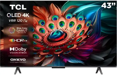 Телевизор 43" TCL 43C655, QLED, 4K UHD, DVB-T DVB-T2 DVB-C DVB-S DVB-S2 USB WiFi Smart TV