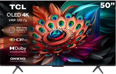 Телевизор 50" TCL 50C655, QLED, 4K UHD, DVB-T DVB-T2 DVB-C DVB-S DVB-S2 USB WiFi Smart TV