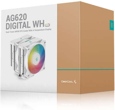 Кулер для процессора DeepCool AG620 DIGITAL WH ARGB, 120 мм, 1950rpm, 29.4 дБА, 260 Вт, 4-pin PWM, Al+Cu, ARGB