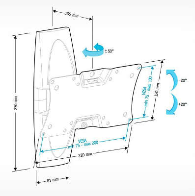 Кронштейн для телевизора Holder LCDS-5062 черный глянец 19"-32" макс.30кг настенный поворот и наклон