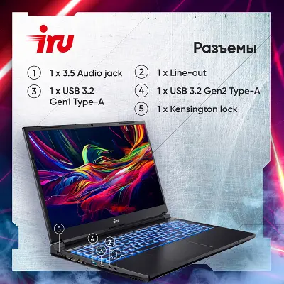 Ноутбук IRU Калибр 15ALC 15.6" FHD IPS i5 12500H 2.5 ГГц/16/512 SSD/RTX 3050 4G/Dos