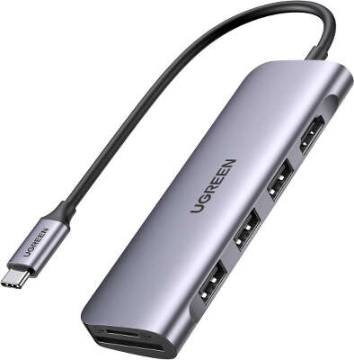 Адаптер Ugreen CM195 USB-C to to HDMI/3xUSB 3.0/SD, Grey [70410]