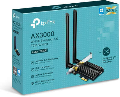 Сетевой адаптер Wi-Fi + Bluetooth TP-Link Archer TX50E AX3000 PCI Express (ант.внеш.несъем.) 2ант.