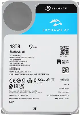 Жесткий диск Seagate SATA-III 18TB ST18000VE002 Surveillance SkyHawkAI 512E (7200rpm) 256Mb 3.5"