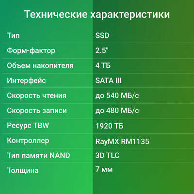 Твердотельный накопитель SATA3 4Tb [DGSR2004TR53T] (SSD) Digma Run R5