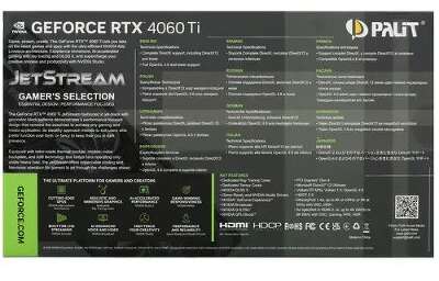 Видеокарта Palit NVIDIA nVidia GeForce RTX 4060Ti JetStream 16Gb DDR6 PCI-E HDMI, 3DP