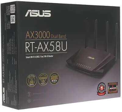 Wi-Fi роутер ASUS RT-AX58U, 802.11a/b/g/n/ac/ax, 2.4 / 5 ГГц