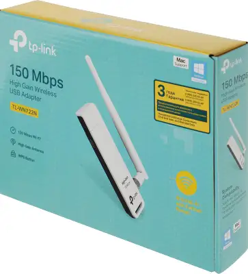 Сетевой адаптер Wi-Fi TP-Link TL-WN722N N150 USB 2.0 (ант.внеш.съем) 1ант.