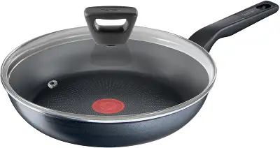 Сковорода Tefal Force 4218926 круглая 26см покрытие: Titanium ручка несъемная (с крышкой) черный (9100048322)