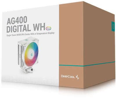 Кулер для процессора DeepCool AG400 DIGITAL WH ARGB, 120 мм, 2100rpm, 31.6 дБА, 220 Вт, 4-pin PWM, Al+Cu, ARGB