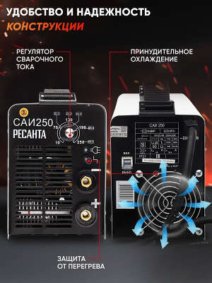 Сварочный аппарат Ресанта САИ-250 инвертор ММА DC 9.5кВт (кейс в компл.)