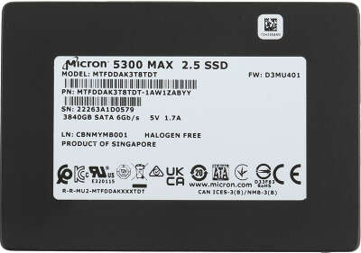 Твердотельный накопитель SATA3 3.84Tb [MTFDDAK3T8TDT-1AW1ZABYY] (SSD) Micron 5300 MAX