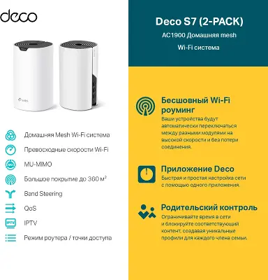 Mesh система TP-LINK Deco S7, 802.11a/b/g/n/ac/ax, 2.4/5ГГц (2-pack)