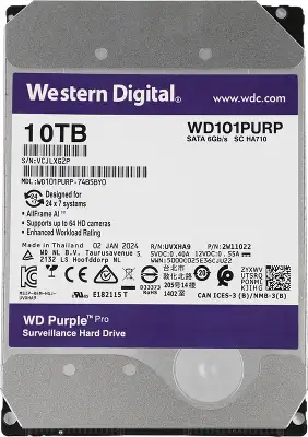 Жесткий диск WD SATA-III 10TB WD101PURP Surveillance Purple Pro (7200rpm) 256Mb 3.5"