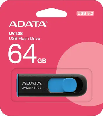 Флеш Диск A-Data 64Gb DashDrive UV128 AUV128-64G-RBE USB3.0 черный/синий