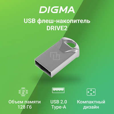 Флеш Диск Digma 128Gb DRIVE2 DGFUM128A20SR USB2.0 серебристый