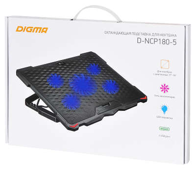 Подставка для ноутбука Digma D-NCP180-5 18"415x295x25мм 2xUSB 5x 79/150ммFAN 850г черный