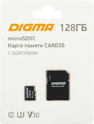 Флеш карта microSDXC 128GB Digma CARD30 V30 + adapter